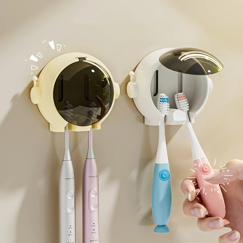 Astronaut Design Toothbrush Holder, Wall Mounted, No-Drill Bathroom Organizer for Electric Toothbrushes